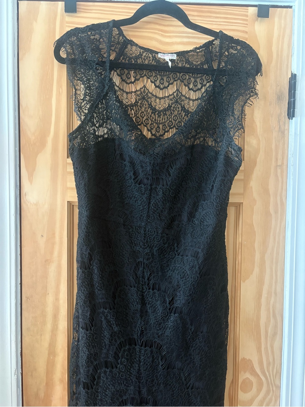 Free People Black Lace Cap-Sleeve Slip Dress